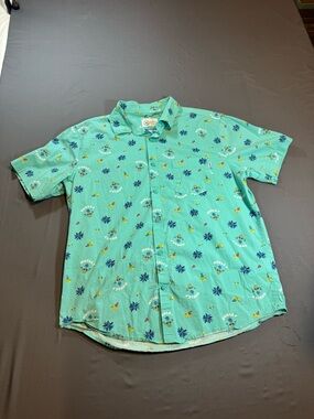 Hurley Men’s Teal Short-Sleeve Button-Down Shirt with Tropical Print Size L